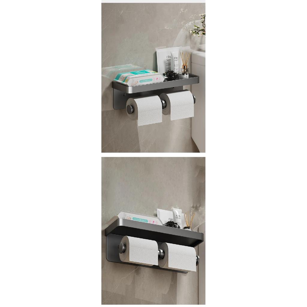 Aluminum Alloy Paper Holder Wall-Mounted Toilet Roll Paper Holder No Drilling Bathroom Kitchen Paper Holder