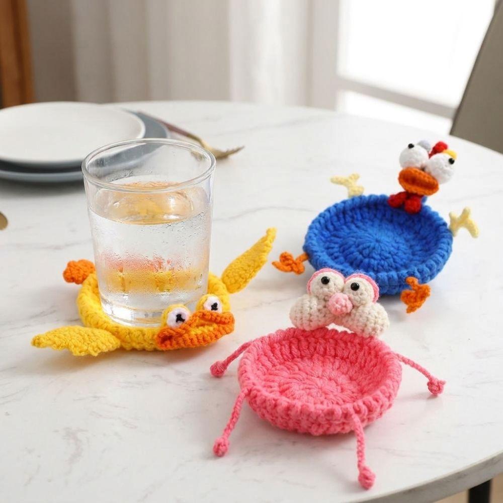 Non-Slip Crochet Animal Coaster Finished Cute Knitted Cup Mat Handwoven Coaster Coffee Cup