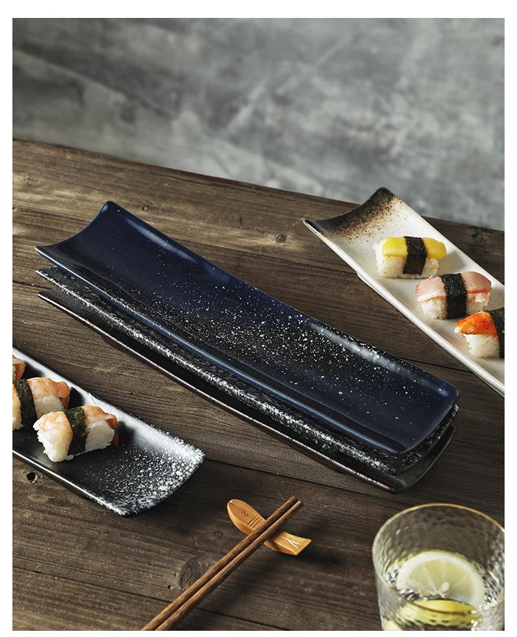 13 Inch Red Long Rectangular Sushi Plate Japanese Ceramic Sashimi Dish Dessert Plate Western Dinner Serving Platter For Kitchen