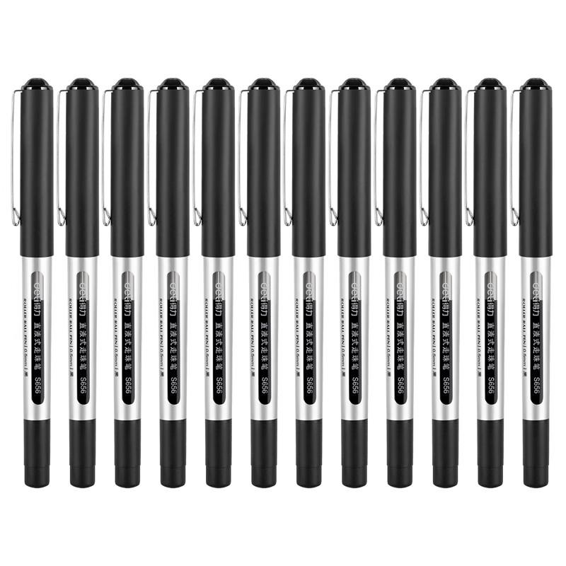 Deli S656 0.5mm Black Bullet Tip Direct Liquid Gel Pens, 12-Pack