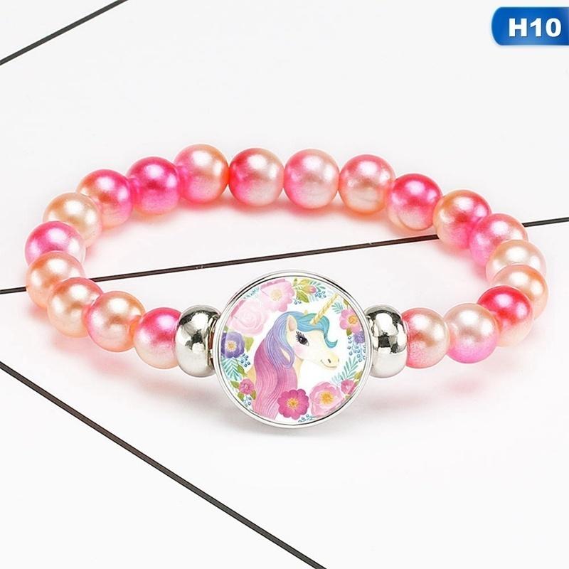 12 Styles Rainbow Unicorn Glass Beads Bracelets & Bangles For Kids Girls Party Accessories Gifts