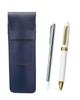 Blue Grained Leather Pen Metal Pointer and Rotating Ballpoint Pen 2C600 White Case, 2-color Set, SASL-701S-2C600-W
