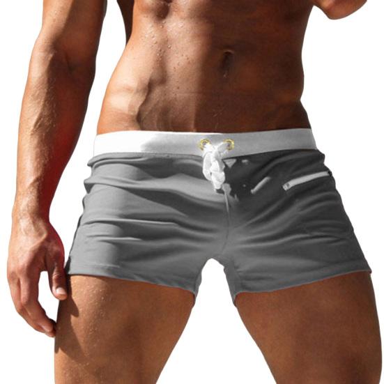 Men's Solid-Color Swimming Trunks With Drawstring Pockets Slim Beach Shorts And Swimwear