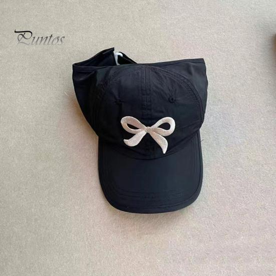 Детская бейсбольная шляпа с вышивкой и бантом, солнцезащитный козырек с длинными полями, хвостик с длинными полями, противоскользящая кепка для девочек, уличная походная шляпа, школьная фуражка