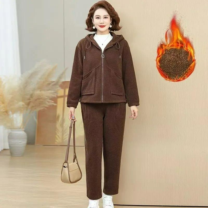 Плюшевый Теплый Спортивный Костюм Осень Зима Мода Повседневная Одежда Женский Костюм Костюм Двойка