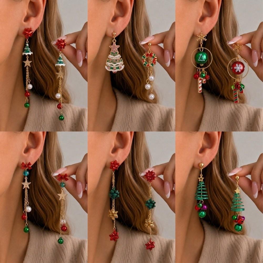Star Christmas Dangle Earrings Wreath Christmas Drop Earrings Women Gifts