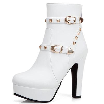 Женские ботильоны на платформе, короткие туфли, модные ботинки с заклепками и ремнем, на высоком каблуке, осенне-зимние, женские ботинки большого размера 42 43 WSH4926