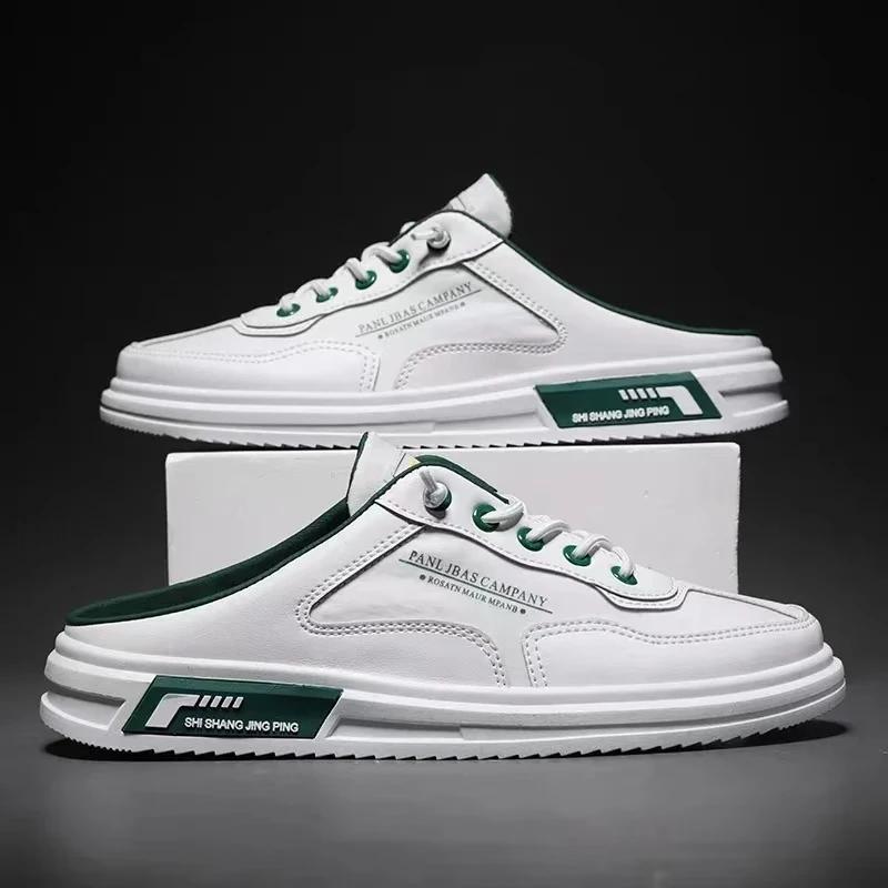 Модные тапочки для мужчин, парусиновая обувь, летняя студенческая универсальная обувь для ходьбы, дышащая повседневная обувь на плоской подошве, мужские полутапочки