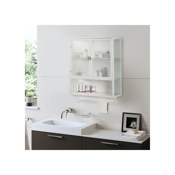 Armoire murale - MUVOE - 60 cm - Double porte vitrée - Métal - Blanc