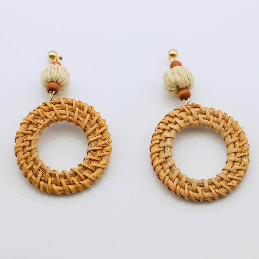 Богемные серьги из ротанга ручной работы - Ретро отпускной стиль
