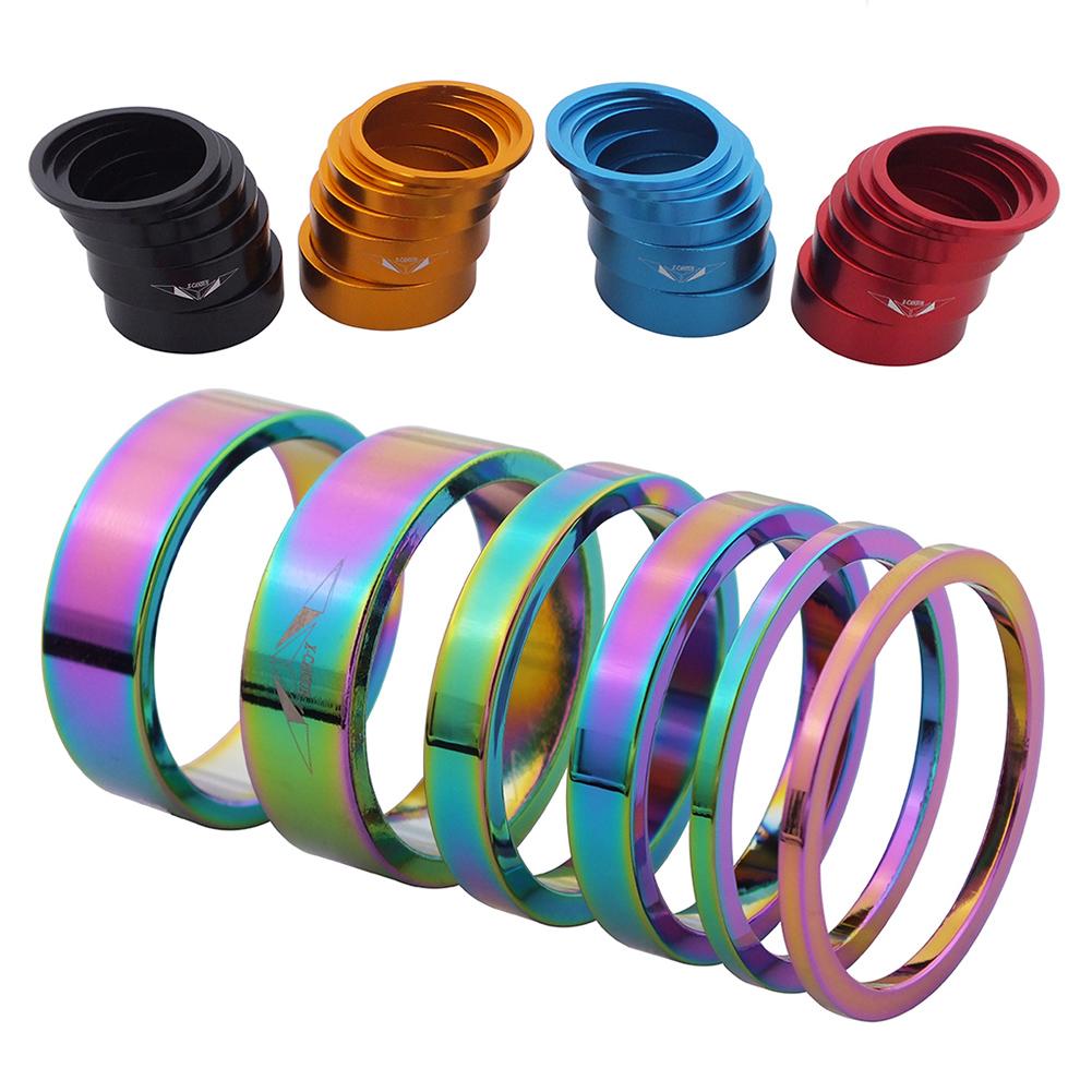 6Pcs Bike Front Fork Washer Set Aluminum Alloy Bicycle Headset Spacer Ring Bike Headset Stem Spacers Kit Biking Accessories
