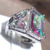 925 штамп готический ослепительный квадратный цирконий женское кольцо многоцветный кристалл обручальное кольцо вечерние ювелирные аксессуары