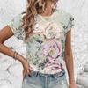 Элегантная простая свободная женская футболка, летняя дышащая удобная футболка с круглым вырезом, модная винтажная футболка с цветочным принтом