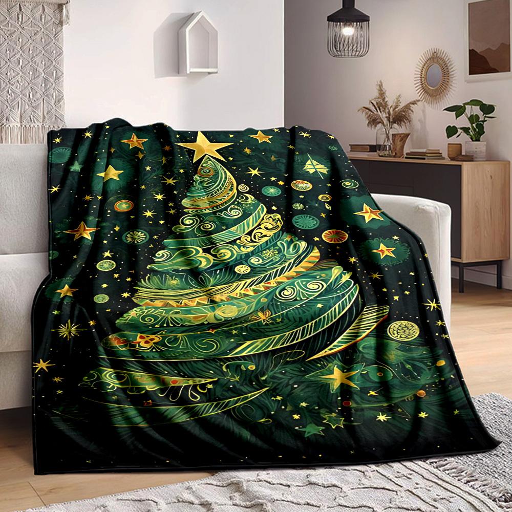 1pc Christmas Tree Decorations Blanket, Lightweight Flannel Throw Blanket for Sofa, Bed, Travel, Camping, Living Room, Office, Couch, Chair, and Bed