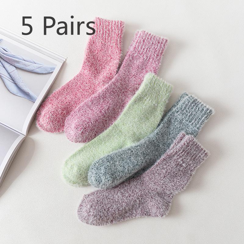 5 пар женских новых зимних носков средней длины из искусственного хорька и теплой кроличьей шерсти