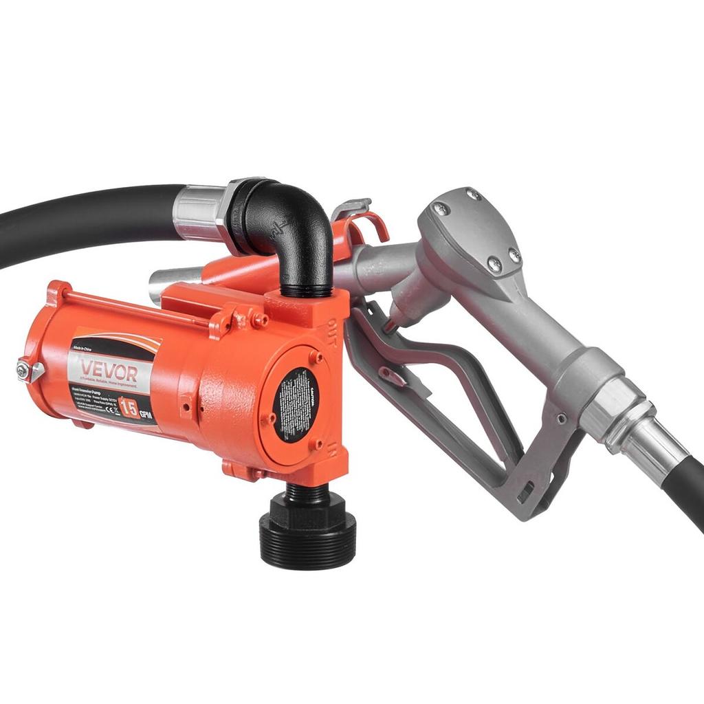 Fuel Transfer Pump, 12V DC 57 L/min, Cast Iron Diesel Transfer Pump Kit, with Manual Nozzle, Discharge Hose, Overheat Protection, Power Cable,
