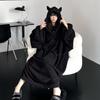 Winter Women's Hooded Dresses Pajama Set Coral Fleece Thickened Korean Style Mischievous Robe Atmosphere Home Clothes