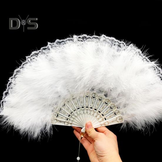 Винтажный складной веер с перьями и кружевом с кисточками, портативный летний ручной веер, украшение для танцевального представления, реквизит для костюмов для вечеринок