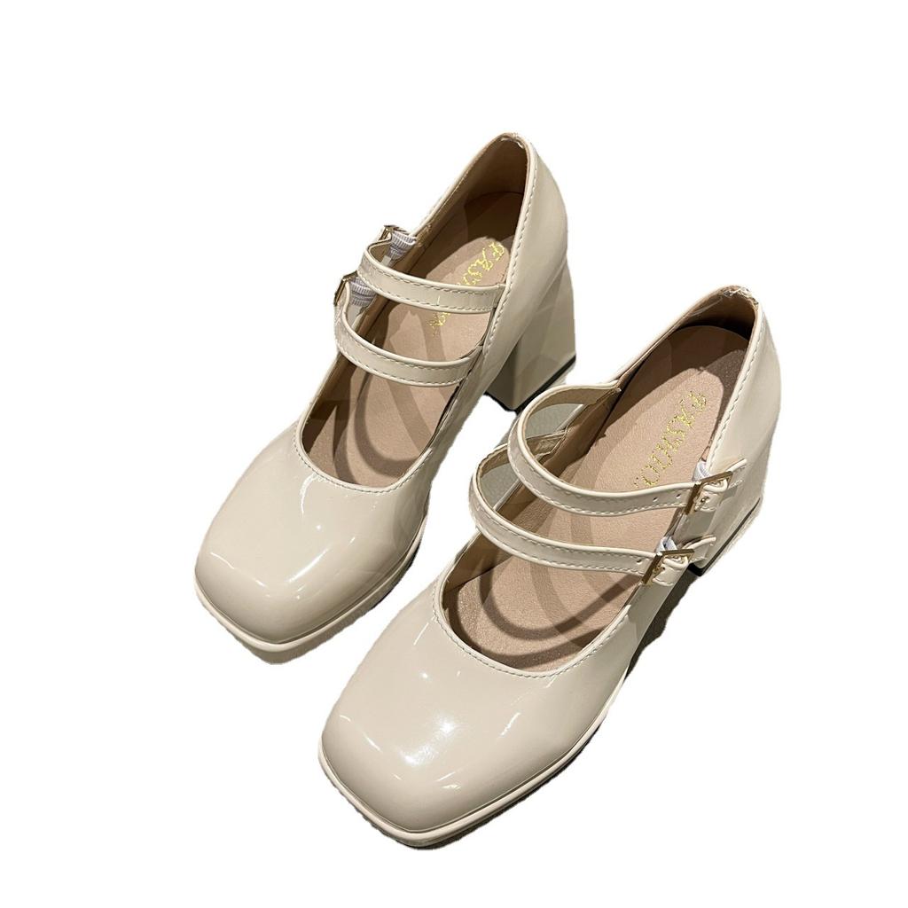 Модные весенние туфли-лодочки на толстой платформе для женщин, осенние туфли Мэри Джейн из искусственной кожи с пряжкой на щиколотке, женские туфли с квадратным носком и толстым каблуком