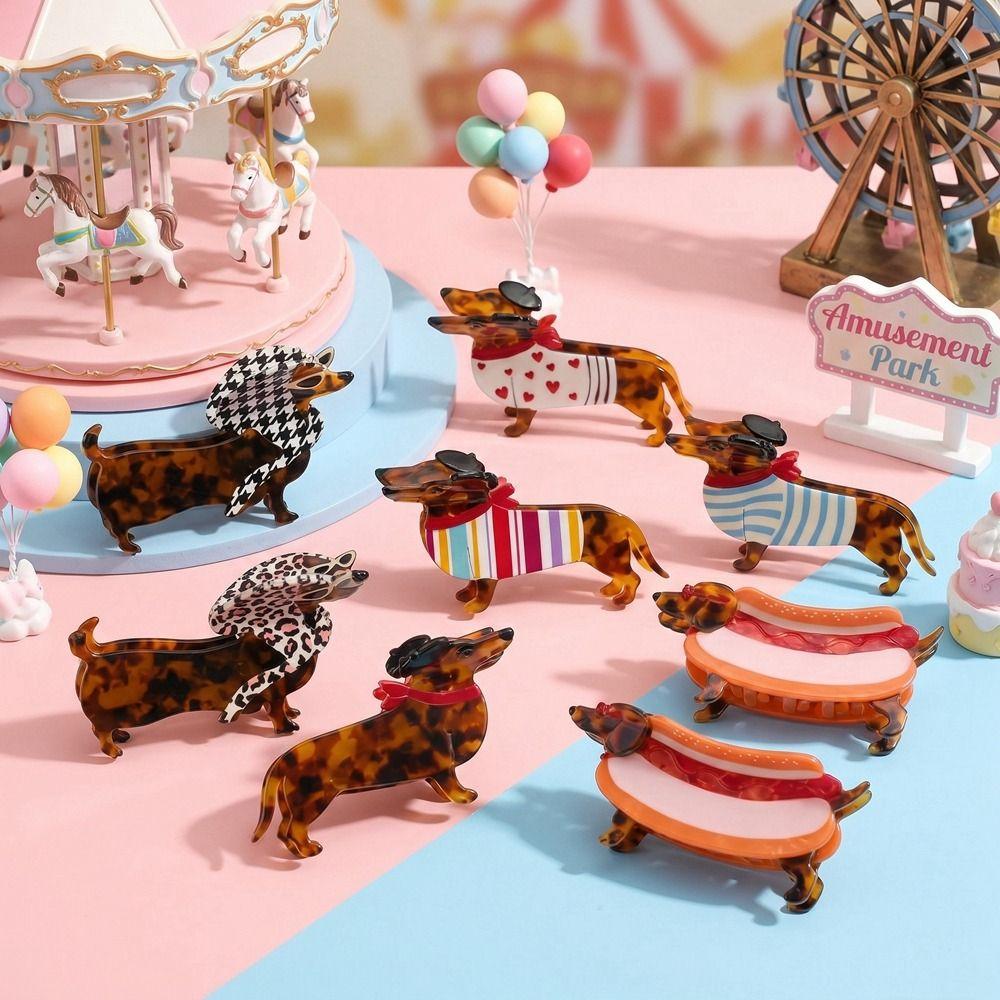 Animals Dachshund Hair Claw Large Acetate Grab Clip Fashion Cartoon Hairpin Travel