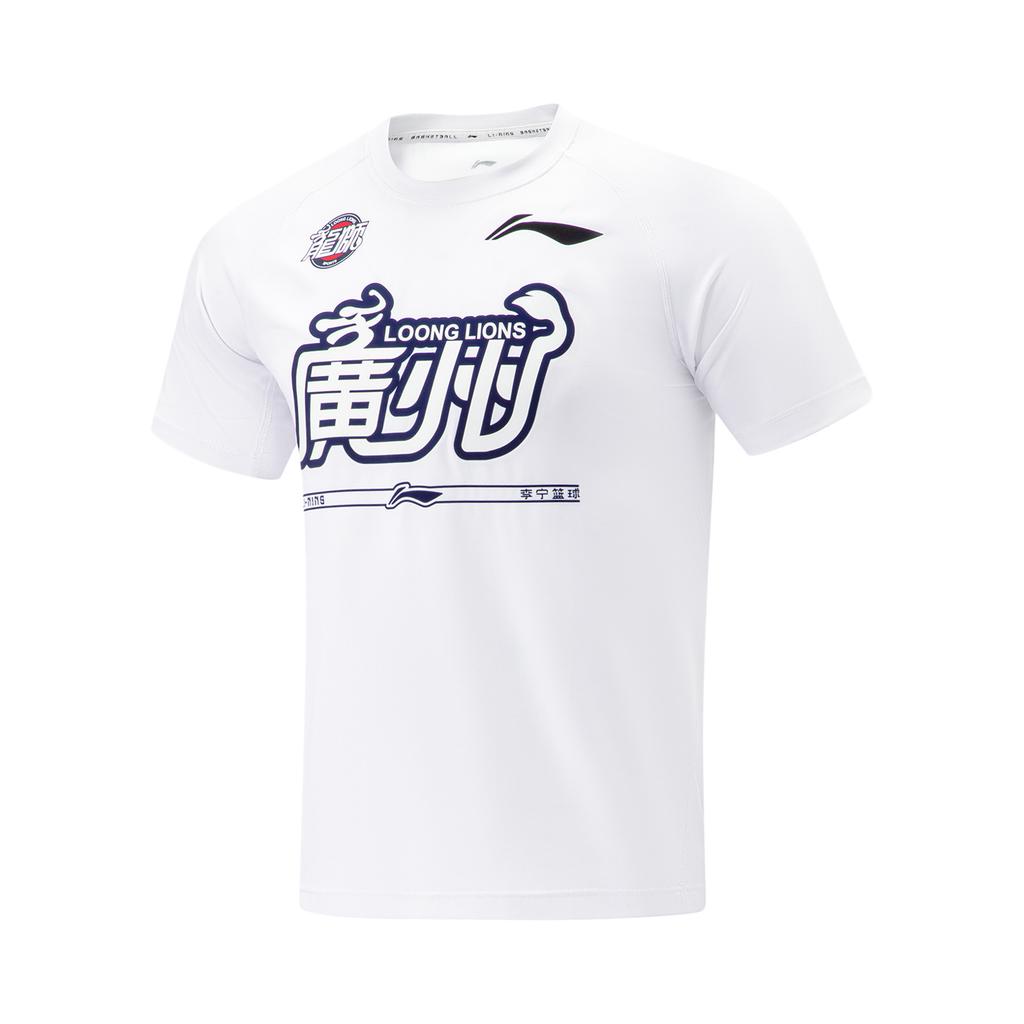 Li Ning CBA Series Professional Basketball Round Neck Comfortable Straight Cut Short Sleeve T-Shirt Men Tops Standard-White ATST919-2