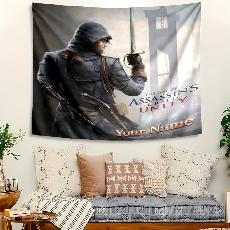 Personalized Name Assassin's Creed Tapestry, Wall Hanging Tapestry, Pattern Tapestry for Dorm Bedroom Living Room Wall Art Photography Backdrop