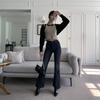 New Arrivals Open Run Women Slit Bootcut Denim Pants Autumn Washed