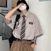 2023 Лето унисекс японский ретро полосатый лацкан короткий рукав модная рубашка