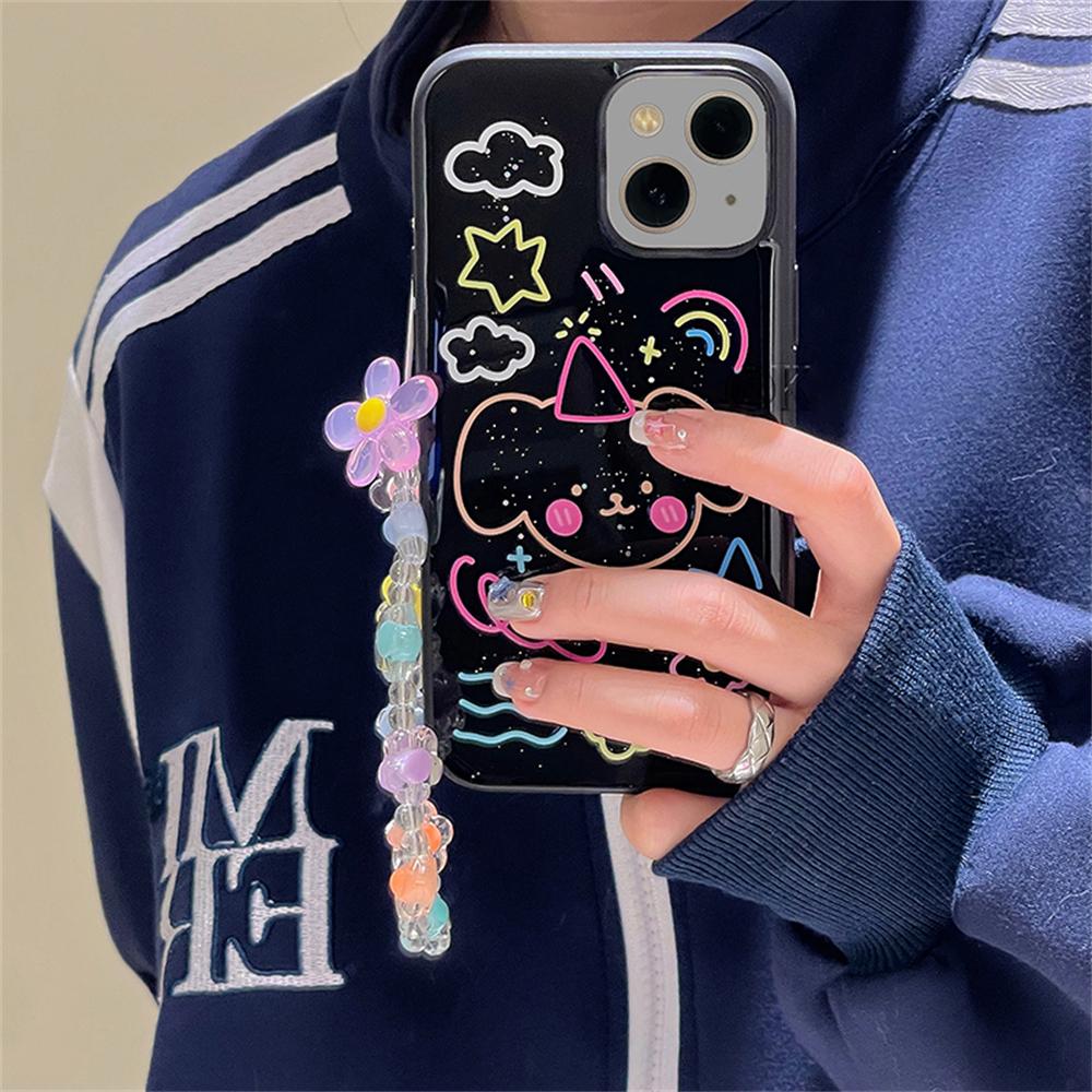 Корейский милый цветок из бисера браслет-цепочка эпоксидный чехол для телефона для Iphone 14 13 12 Pro Max 11 прекрасный противоударный чехол с изображением щенка граффити