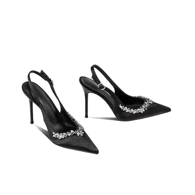 2025 новые нюдовые туфли-стилеты на высоком каблуке со стразами женственность сексуальность острый носок сексуальное слово с сандалиями