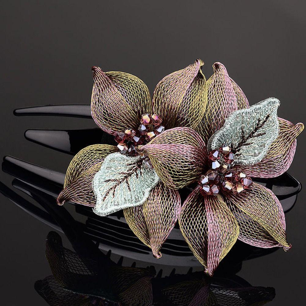 Korean Style Women Hairpin Large Crystal Headdress Jewelry Flower Hairclip  Gift