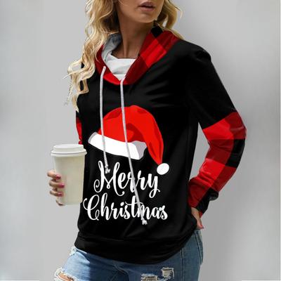 Осенне-зимняя женская толстовка с капюшоном и воротником-стойкой с изображением Деда Мороза и Снеговика