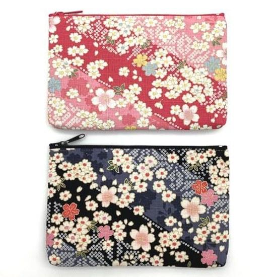 Kyosuke Japan-made cotton pouch cosmetics makeup approximately 19cm12.5cm sakura cosmetic travel small items flat kanoko pink Japanese pattern