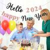 Banner Flag Happy Year Letters Shiny Easy To Hang Create Atmosphere Vibrant Party Decorations Banner Flag