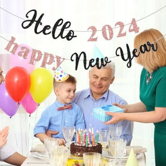 Баннер-флаг с буквами счастливого года, блестящий, легко повесить, создает атмосферу, яркие украшения для вечеринки, баннер-флаг