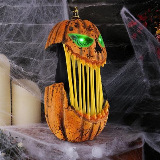 Halloween Pumpkin Light Decoration Mouth Open Extendable Scary Pumpkin Lantern with Glowing Eyes for Porch Patio Indoor Outdoor Decor