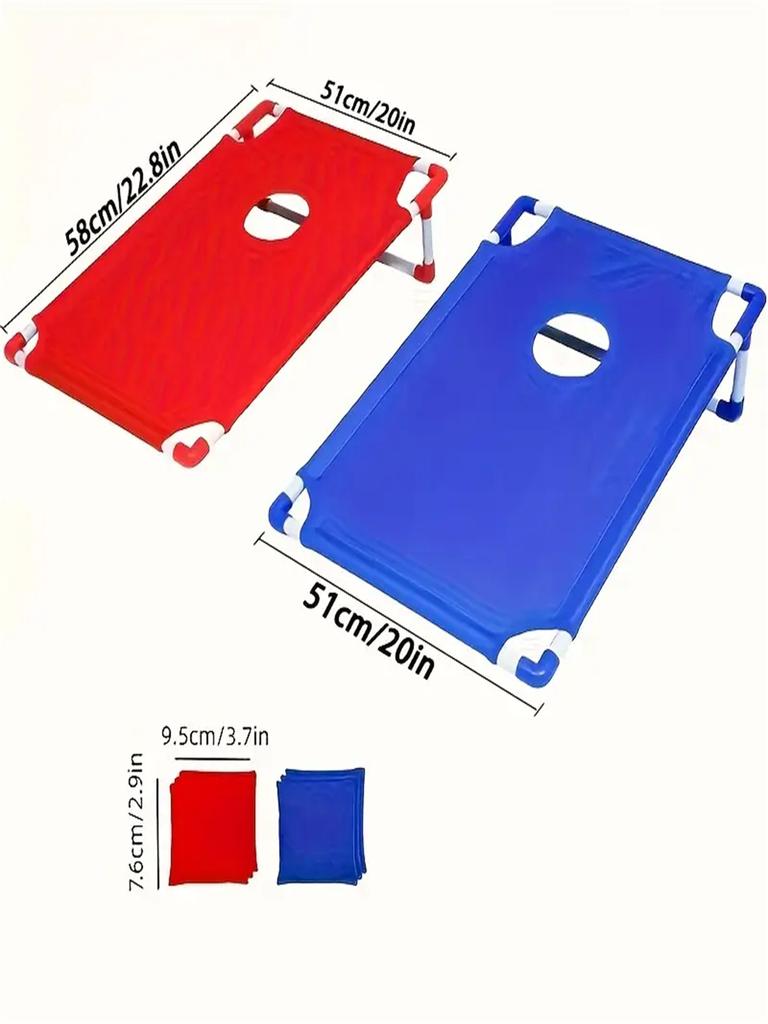 A Set of Red and Blue Portable Corn Hole Game Set, Foldable and Durable, for Summer Beach Sandbag Games, Suitable for Outdoor Parties, Camping