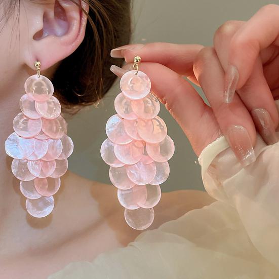 1 пара длинных многослойных сережек-капель с полупрозрачным металлическим игольчатым дизайном, искусственные