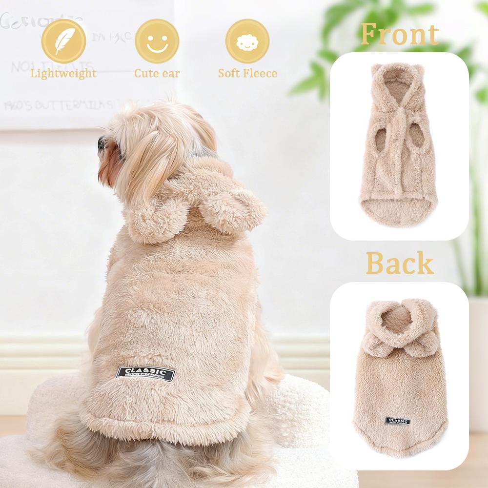 Cozy Pet Clothes Winter Soft Fleece Puppy Sweater For Small Medium Dogs Cats Cute Ear Hooded Jacket Coat Yorkshire Pug Apparel