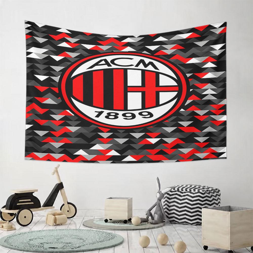 AC Milan Logo with Geometric Pattern Pattern Wall Hanging Tapestry Decorative Tapestry Home Decor for Bedroom and Living Room