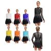 Womens Figure Skating Dress Long Sleeve Rhinestone Bodysuit Chiffon Skirt Lyrical Dance Costume