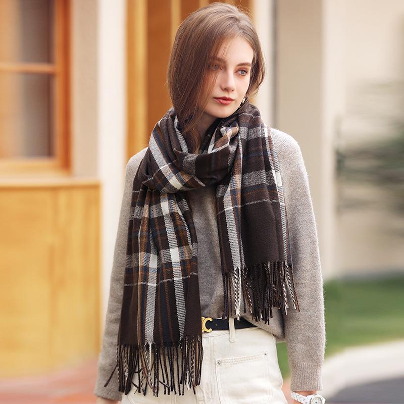 2025 Winter Women's Plaid Tassel Shawl: Medium-Length, Warm Imitation Cashmere Scarf