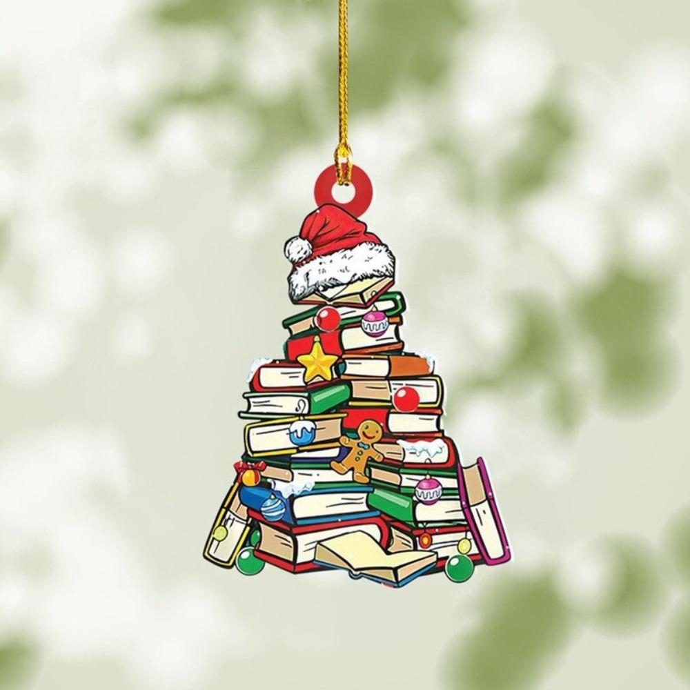 Books Stacked Bookshelf Christmas Hanging Acrylic Christmas Pendant Xmas Tree Decoration For Home