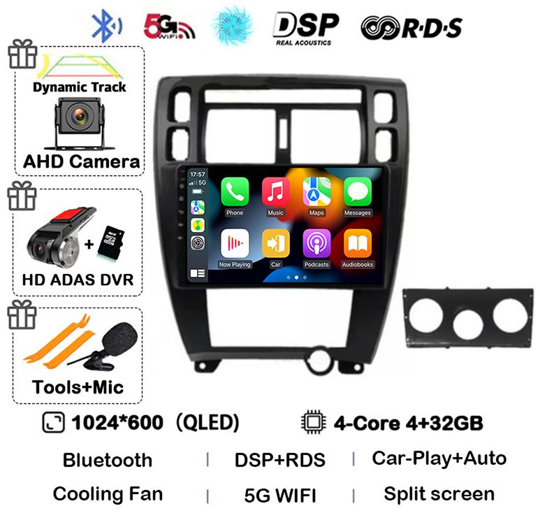 Android 14 Carplay Auto WIFI+4G Для Hyundai Tucson 2004 2005 2006 2007 2008 2009 Автомагнитола Мультимедийный Стерео Видеоплеер GPS BT