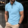Men's Solid Color Zipper Casual Sports Short Sleeved Polo Shirt