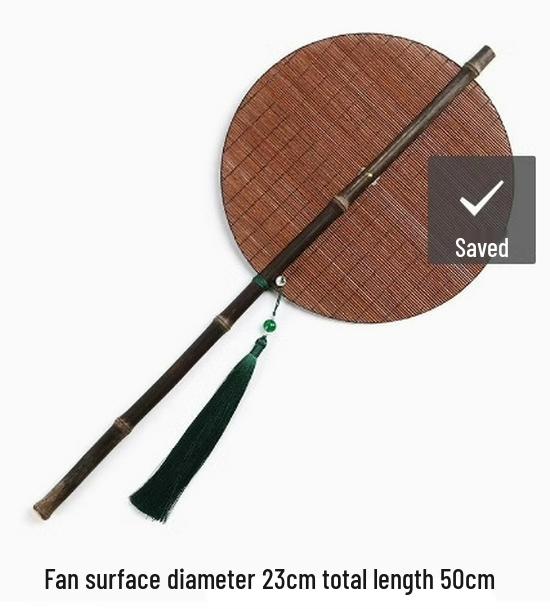 Древний фиолетовый бамбуковый лакированный круглый веер с длинной ручкой и кистями - Портативный складной дворцовый веер Ханфу