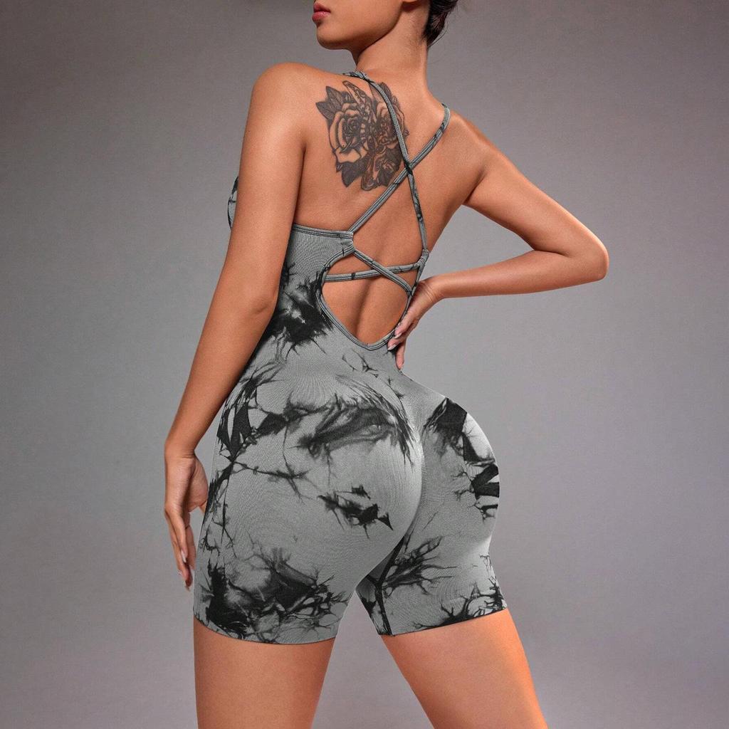 Seamless Tie-Dye One-Piece Yoga Suit: High-Waist, Hip-Lifting, Back-Detail for Fitness