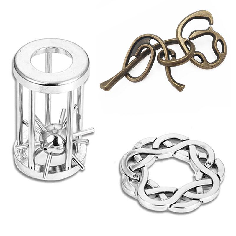 Набор из 3 предметов, металлическая головоломка, решение, разблокировка, игрушка, головоломка, IQ, вызов, игры для детей и взрослых, Juegos Metalicos De Ingenio