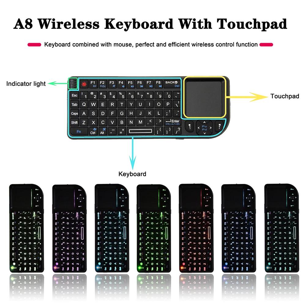 2.4G Wireless Keyboard with Touchpad 7 Color RGB Keyboard with RF Function Portable Mini Keyboard for Laptop TV Box Meeting