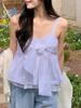 Summer Sexy Ruffle Sleeveless New Tanks Women Strap Korean Fashion Bow V-neck Tops Female Sweet Flounce Party Chic Beach Clothing